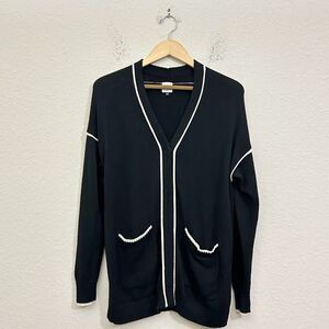 CABI Comfort Cardigan Sweater Black V-Neck Cotton Blend Cozy Minimalist